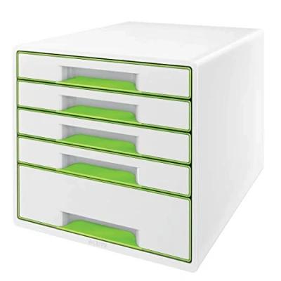Immagine di Leitz WOW Cube Cassettiera a 5 Cassetti, Organizer per Riporre Documenti, Cataloghi e Riviste in Formato A4, Adatta Casa Ufficio, Verde, 52142054