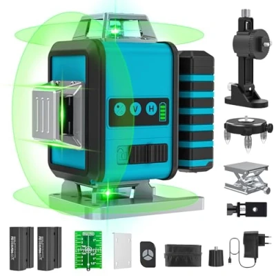Immagine di 【Modalità a Impulsi】Livella Laser Autolivellante 4 x 360 16 Linee, Livello Verde, 2 Batterie, Supporto rotante, Telecomando, Base Magnetica, Gamma di Lavoro: 30M