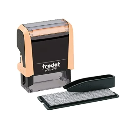 Immagine di Trodat Printy 4911 set di timbri in crema pastello, 3 righe testo, 38 x 14 mm, con pinzette, tampone nero e lettere numeri taglia unica