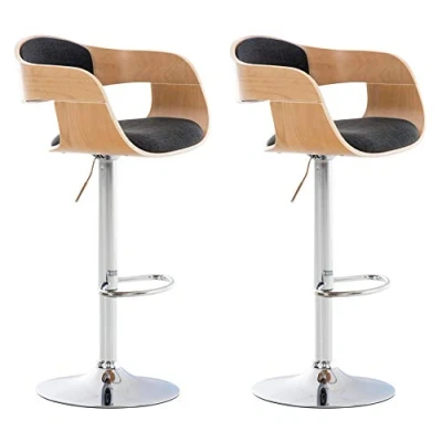 Immagine di CLP Set 2 Sgabelli Rétro Kingston Con Braccioli I Bar Girevoli 360 In Stoffa E Legno Alti Regolabili 63 77 CM, Colore:natura/grigio scuro