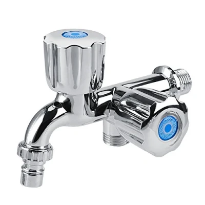 Immagine di Rubinetto miscelatore a doppia manopola per acqua fredda, corpo singolo, con doppio attacco filettato G 1/2, adatto lavanderia, lavelli da cucina e docce, Shutter handle