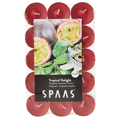 Immagine di Spaas Tropical Delight 30 lumini profumati in Confezione Piatta, ± 4,5 Ore, Cera paraffinica, Tazza di Alluminio, Rosso Vero unità