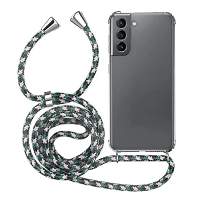 Immagine di MyGadget Cover per Samsung Galaxy S21 Custodia con Corda Case Cordino Opaca Antiurto Laccio Tracolla Practical Stylish Nero Camouflage