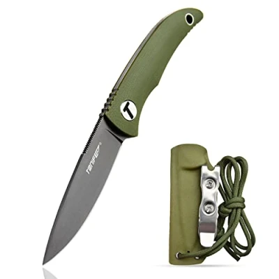 Immagine di TONIFE Nova Full Tang Coltello da Caccia campeggio a Lama Fissa 6,8cm con Guaina Kydex Regolabile Facile Portabile Cordino in Paracord per Outdoor, Sopravvivenza e Bushcraft（Verde）