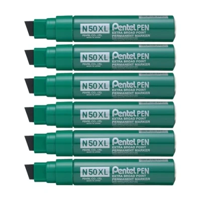 Immagine di Pentel N50XL D Pennarello indelebile con punta a scalpello, confezione da 6, colore: Verde