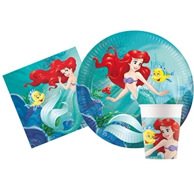 Immagine di Ciao Kit Party Tavola Ariel la Sirenetta persone (88 pezzi piatti Ø23cm, 24 bicchieri, 40 tovaglioli) Disney Princesses Princess, Multicolore, AZ034