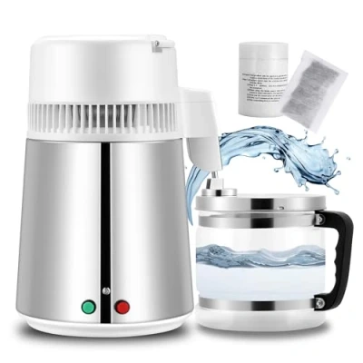 Immagine di Spolehli distillatore d&#039;acqua in acciaio inox d&#039;acqua, acqua distillata domestica, per pura distillare a casa con caraffa di vetro 220 V