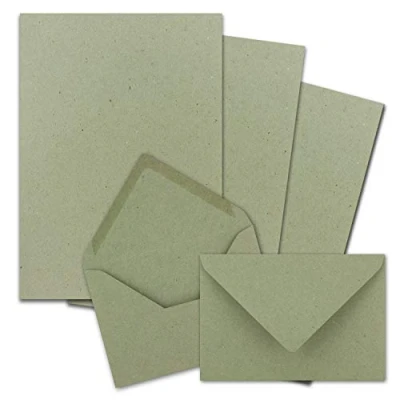 Immagine di FarbenFroh by Gustav Neuser Set di 25 fogli carta da lettere formato DIN A4 con buste in C6, incollaggio a umido, e riciclata, colore: verde