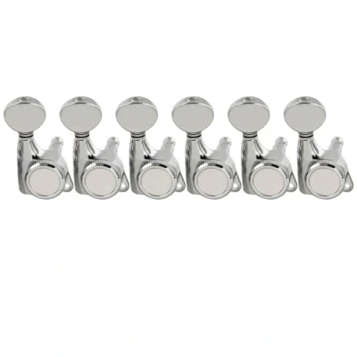 Immagine di Musiclily Pro 6 in Linea Meccaniche Autobloccanti Ratio 18:1 Chitarra Locking Tuners per Elettrica tipo Strat Tele, Cromato con Bottone Ovale Vintage