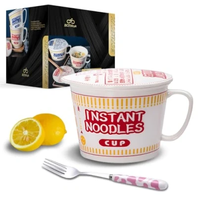 Immagine di ECTbicyk Ramen Bowl with Lid Creative Instant Noodle Large Japanese Ceramic Soup Handle (vermelho, 33 onças)