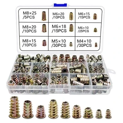Immagine di Inserto Filettato 150 Pezzi Dadi esagonali M4/ M5/ M6/ M8 Inserti a Vite di Strumenti Assortimento per Noci Mobili in Legno