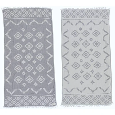 Immagine di Bersuse 100% Cotone Teotihuacan Asciugamano Turco Fouta Telo Mare e Bagno Grigio Argento