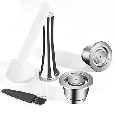 Immagine di RECAFIMIL 2 Capsule riutilizzabili Nespresso, 1 manomissione in acciaio inox ricaricabili cialde di caffè compatibili per macchina Nespresso