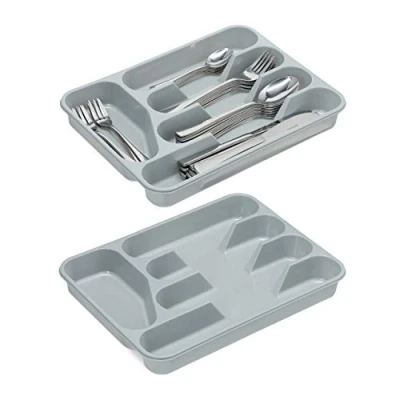 Immagine di Relaxdays Portaposate, Ste da 2, Divisore per Posate Cassetto, 5 Scomparti, Utensili Cucina, HLP 4x25x33 cm, Grigio