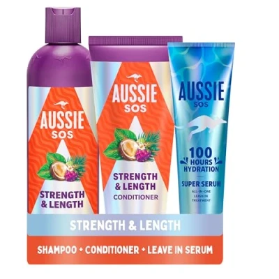 Immagine di Aussie Set shampoo e balsamo per la forza lunghezza, idrata rafforza i capelli lunghi deboli, nutre fragili aiutare a prevenire doppie punte rotture da danni allo styling