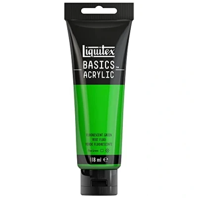 Immagine di Liquitex 8870069 Basics Pittura acrilica, Pigmenti per artisti monopigmentati, Resistente alla luce, durevole nel tempo, Finitura satinata, Tubo da 118 ml Verde Fluorescente