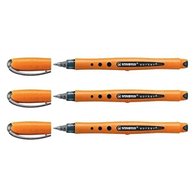 Immagine di STABILO Set di 3 penne roller con inchiostro bionic worker medio, colore nero