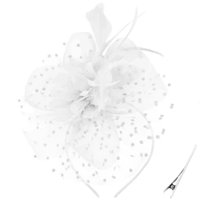 Immagine di DRESHOW Fascinatori Cappello Fascia di Piume da Donna Festa del tè Copricapo con Clip per Capelli Fiori Ragazze e Donne