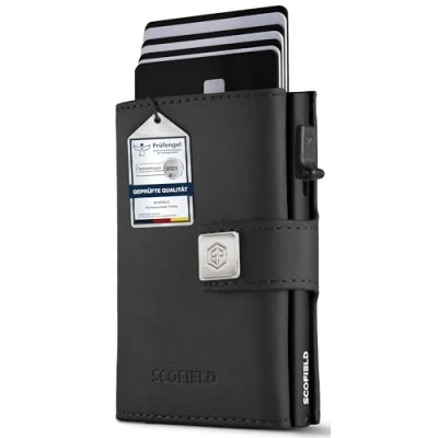 Immagine di SF SCOFIELD Trinity Slim Wallet con scomparto per monete, custodia carte di credito da uomo 10 12 I RFID Protezione portafogli Smart Wallet, Black Matte Black, Münzfach