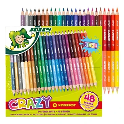 Immagine di JOLLY matite colorate Superstick Crazy, 48 colori con 24 colorate, resistenti ai bambini e alla rottura, atossiche, mina extra spessa, in scatola di cartone multicolore