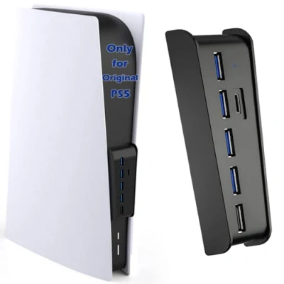 Immagine di Megadream Hub USB a 5 porte per PS5, ad alta velocità di espansione con 4 + 1 porta ricarica tipo C, compatibile Playstation Dualsence Game Console