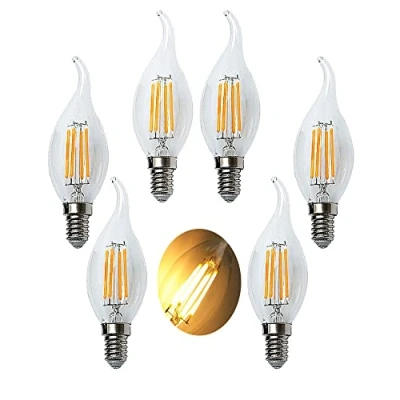 Immagine di ZYUJIA 6 Confezioni Lampadine a Candela LED E14 6W(Equivalente 60W) Lampadina Filamento C35 Non Dimmerabile 600LM,Lampada Candelabro Risparmio Energetico Vintage Bianco Caldo 2700K