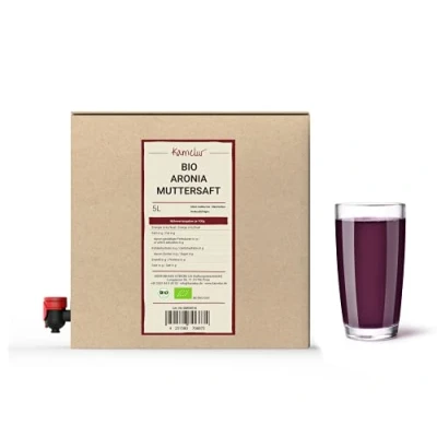 Immagine di 5 litri di Bacche Aronia BIO 100% succo diretto biologico maturo in una pratica confezione