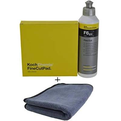 Immagine di Koch Chemie Set di lucidatura Pad (diversi diametro) + F6.01 250 ml panno in microfibra ADVANTUSE (Fine Cut 125 mm spessore 126 ml)