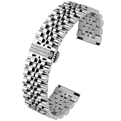 Immagine di Kai Tian Bracciale flessibile lucido 7 file 20mm 22mm Cinturino in acciaio inossidabile metallo a sgancio rapido Nero argento blu oro rosa (22mm, argento)