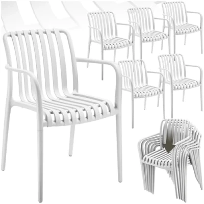 Immagine di TecTake®, Set da 6 sedie giardino impilabili, sedia esterno in plastica, esterno, terrazzo, polipropilene, poltrone moderne, cucina, mobili Bianco