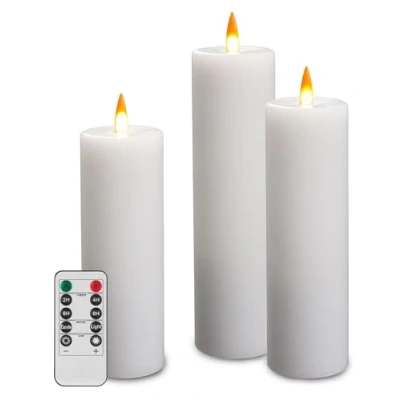 Immagine di Da by LED Candela Fiamma Analogica Luce di Funzionamento a Batteria Funzione Timer Remoto Set Cera Reale 3 pz