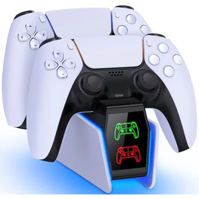 Immagine di HELLCOOL Ricarica Controller PS5,Caricatore Joystick ps5 per dualsense Wireless/Edge,Base con Display a LED/Luce RGB/2 3 Ore di Carica/Type C Cavo(Bianco)