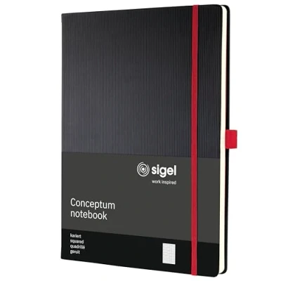 Immagine di SIGEL CO660 Taccuino premium con quadretti, A4, copertina rigida, nero, rosso, Conceptum