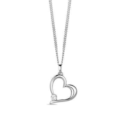 Immagine di ciondolo Cuore Miore in Oro Bianco con Zircone taglio Brillante CT 0,20, 9KT 375, Il è anallergico. Per poterlo indossare subito lo riceverete una catena Argento 925 CM 45.
