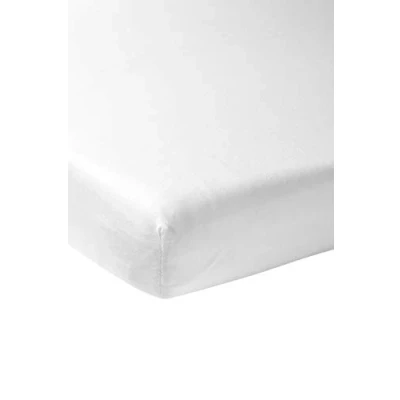 Immagine di Meyco Baby Uni lenzuolo per lettino (lenzuolo con qualità di morbido jersey, in 100% cotone, perfetta vestibilità grazie all&#039;elasticità totale, traspirante, dimensioni: 60 x 120 cm), bianco