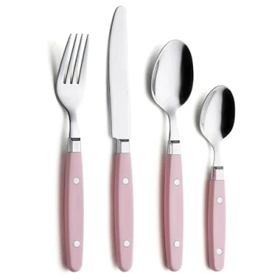 Immagine di Exzact Posate in acciaio inox, 24 pezzi, con manici artigianali rivetti/posate, stile retrò, 6 forchette, coltelli, cucchiaini da tavolo, tè