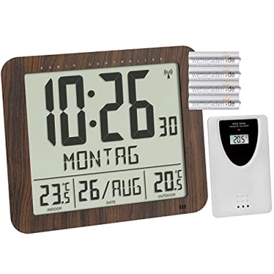 Immagine di TFA Dostmann 60.4518.08 Orologio da parete digitale radio con indicatore di temperatura (marrone batterie)
