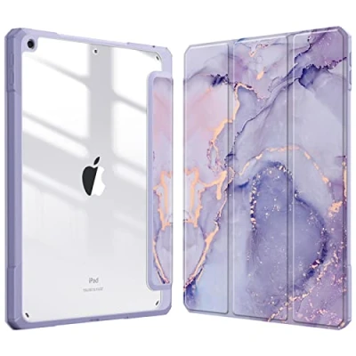 Immagine di FINTIE Custodia per iPad 10.2 Pollici 9a / 8a 7a Generazione (2021 2020 2019) [Built in Pencil Holder] Antiurto Sottile Case Posteriore Trasparente Cover con Auto Sveglia/Sonno, Lilla Marble