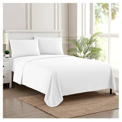 Immagine di Sweet Home Collection 1875 Set di Fogli per Fili in Morbida Spazzolata qualità egiziana Biancheria da Letto Lusso Piatto, Lenzuolo con Angoli, 2 federe, Microfibra, Bianco, Completo