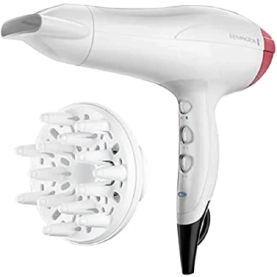 Immagine di Remington Asciugacapelli 2400W Generatore di Ioni per morbidezza e elimina effetto crespo funzione turbo 90 km/h, incluso 2 accessori, 3 livelli riscaldamento, D5226