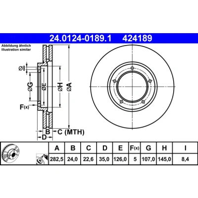 Immagine di ATE 24.0124 0189.1 Disco freno 282,5 24,0 5 126,0 ventilato rivestito legato /ad alto tenore di carbonio PORSCHE: 911 Coupe