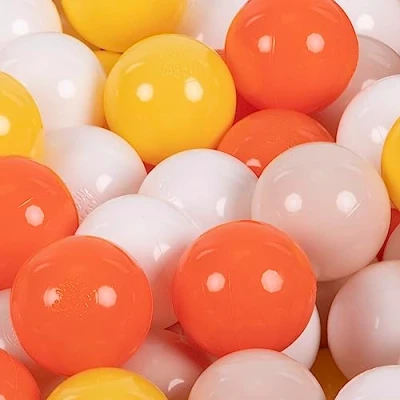 Immagine di KiddyMoon 50 Palline/7Cm Palline Morbide Colorate Per Piscina Bambini Fatto In EU, Giallo/Arancione/Beige Pastello/Bianco