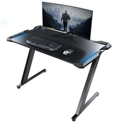 Immagine di EUREKA ERGONOMIC Scirvania Gaming LED 114 x 64 CM Scrivania Computer PC con Tappetino per Mouse, Gancio Cuffie, Portabicchieri e Porta Controller