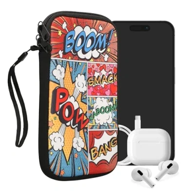 Immagine di kwmobile Custodia in neoprene con zip per smartphone XXL 7&quot; Astuccio portacellulare a sacchetto cerniera Borsa verticale Pop Art multicolore