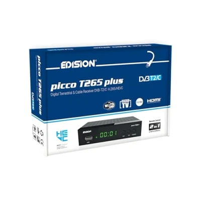 Immagine di EDISION PICCO T265 plus Modello 2024 Decoder Digitale Terrestre Full HD DVBT2 H265 HEVC 10 Bit Bonus TV, FTA, USB, HDMI, SCART, Sensore IR, Supporto USB WiFi, Telecomando Universale 2in1, Main