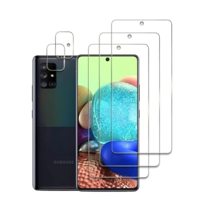 Immagine di [5Pezzi] 3 Pezzi Vetro Temperato Pellicola Protettiva + 2 Fotocamera Compatibile con Samsung Galaxy A71, Durezza 9H, Ultra Trasparente, Anti Impronte, Senza Bolle