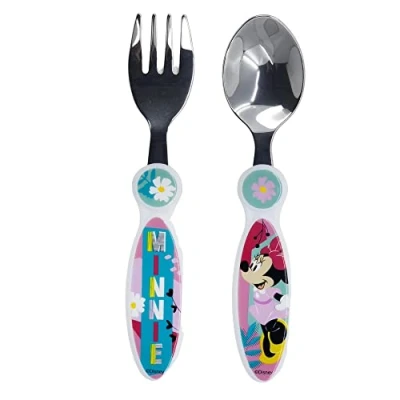Immagine di Set 2 Posate in metallo per Bambini Disney Minnie, senza BPA, lavabili e riutilizzabili, non adatte a lavastoviglie microonde