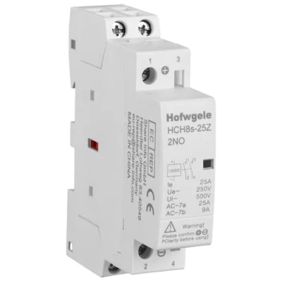 Immagine di Hofwgele HCH8s 25Z Contactor 12V DC 2NO 2Pole Modular Household 25A 50/60Hz Din Rail Mounted AC for Smart Home House Hotel (HCH8s DC12V)