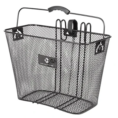 Immagine di M WAVE Bicycle Net Basket, approx. 37X19X25 Cm (Lxwxh), with 2 Double Hooks And One Hook Loop Fastener for Hanging On The Side of Luggage Carrier, Black
