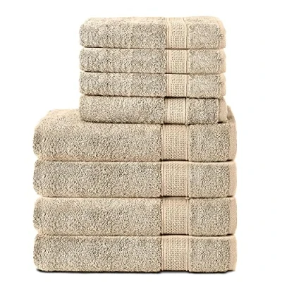 Immagine di Komfortec Set di 8 asciugamani 100% cotone, 4 da bagno 70 x 140 cm e 50 100 cm, panno in spugna, morbido, grande, grigio antracite/verde scuro